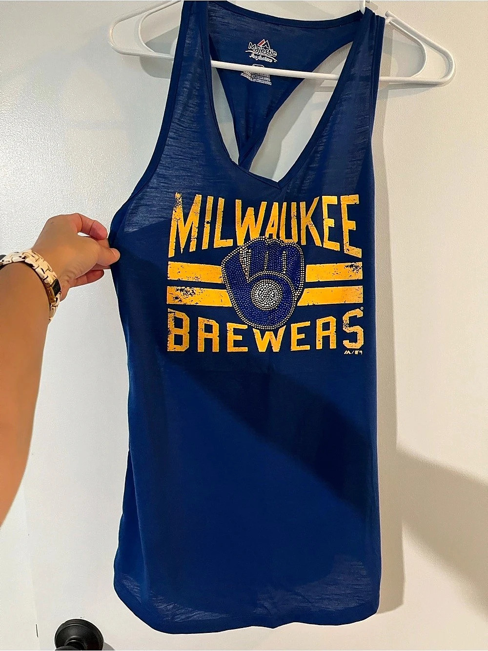 Majestic Milwaukee Brewers Women's Blue & Yellow Tank Top Size Small Like New